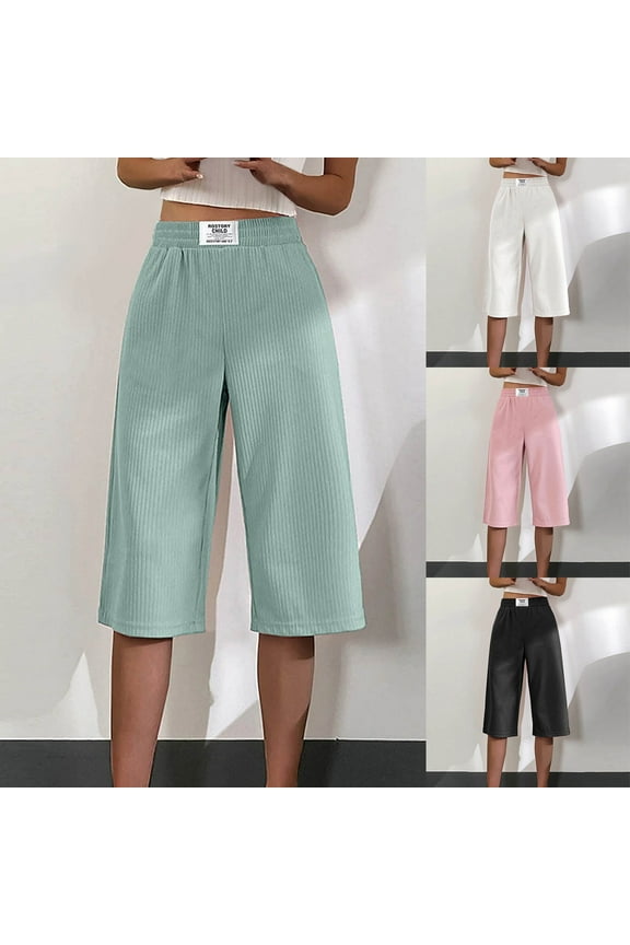 Wide Leg Capris for Women High Waist Textured Crop Pants Elastic Waistband Knee Length Bermudas for Everyday Wear Pink XXL