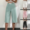 thumbnail image 1 of AGWOLF Wide Leg Capris for Women High Waist Textured Crop Pants Elastic Waistband Knee Length Bermudas for Everyday Wear White M, 1 of 4