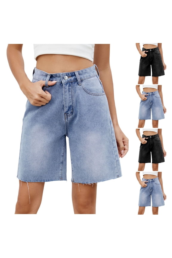 Wide Leg Jean Shorts for Women Trendy High Rise Washed Denim Shorts Baggy Jorts Y2K Cut Off Bermuda Shorts with Pockets Blue M