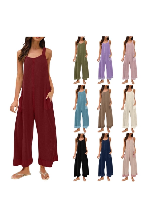Wide Leg Jumpsuits for Women Soft Ribbed Knit Open Back Overalls Casual Summer Sleeveless Rompers Loungewear