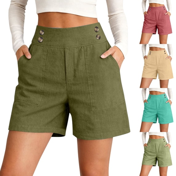 AGWOLF Wide Leg Shorts for Women Summer Casual High Waisted Shorts Lightweight Pull On Pedal Pushers Beach Vacation Clothes Green S