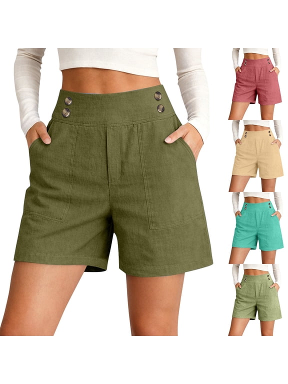Wide Leg Shorts for Women Summer Casual High Waisted Shorts Lightweight Pull On Pedal Pushers Beach Vacation Clothes Green XL