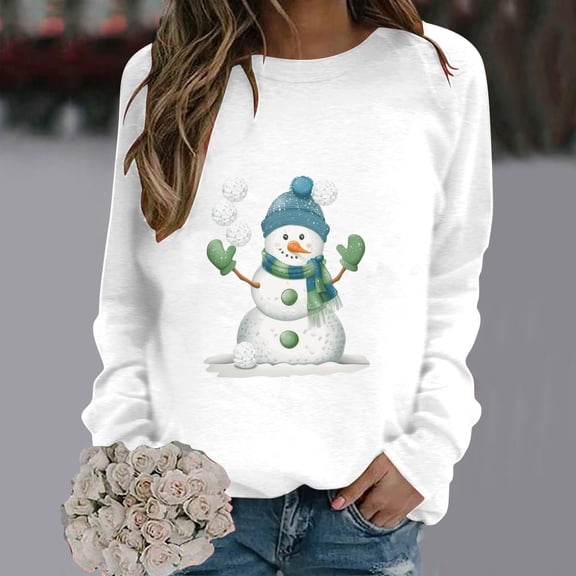 AGWOLF Winter Christmas Sweatshirt for Women Cute Snowman Long Sleeve Ugly Tops Crewneck Xmas Shirts Loose Lightweight Holiday Pullover