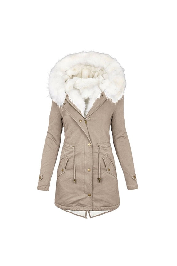 Winter Coat for Women Fleece Lined Warm Faux Fur Hooded Jacket Snow Ski Plus Size Zip Up Long Parka Thicken Jackets Outdoor Thermal Coats