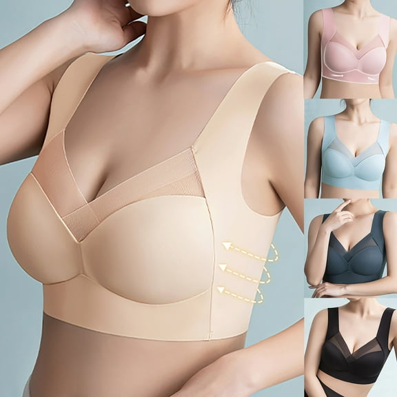 AGWOLF Wireless Push Up Bras for Older Women Comfortable Seamless Posture Correcting Bra Full Coverage Everyday Bras
