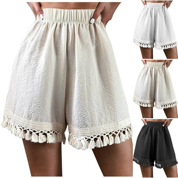AGWOLF Women Boho Shorts 2025 Summer Casual Loose Fit Beach Short Pants Elastic Waist Fringe Hem Going Out Shorts for Ladies