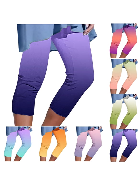 Women Capri Leggings Plus Size High Waist Yoga Capris Summer Dressy Cropped Tummy Control Leggings Gym Athletic Workout Pants