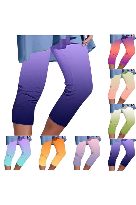 Women Capri Leggings Plus Size High Waist Yoga Capris Summer Dressy Cropped Tummy Control Leggings Gym Athletic Workout Pants