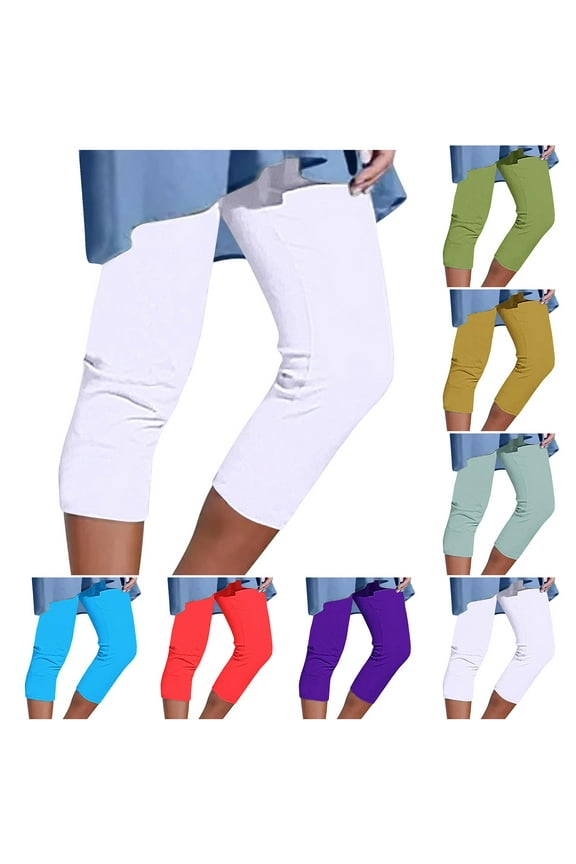 Women Capri Leggings with Pockets High Waist Workout Yoga Capris Tummy Control Soft Sports Pants for Workout Running Plus Size Orange M