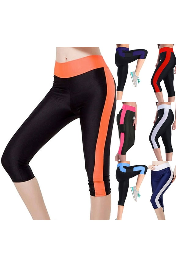 Women Color Block Capris Stretcht Elastic Waist Yoga Leggings Buttery Soft Gym Workout Pants Lightweight Gym Tights for Everyday Comfort
