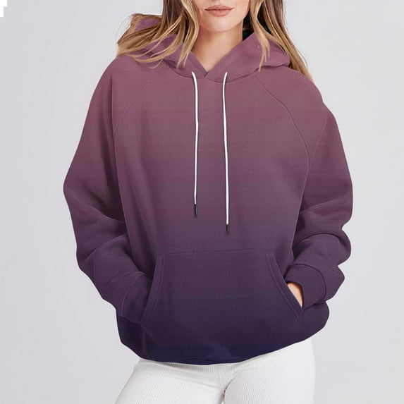 AGWOLF Women Gradient Oversized Sweatshirts Loose Fit Long Sleeve Pullover Trendy Y2K Drawstring Hooded Hoodies