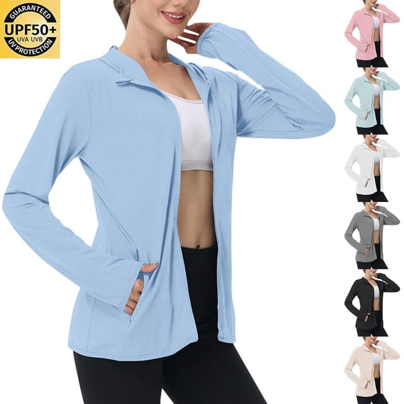 AGWOLF Women UPF 50+ Sun Hoodies Sun Protection Hooded Jacket Lightweight Breathable Mesh UV Protection Shirts Open Front Thumb Hole Jackets Outdoor Hiking Golf Athletic Sun Coat with Pockets White M