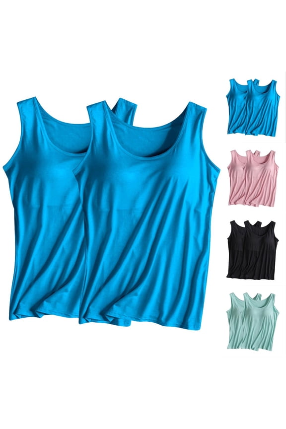 Women's 2 Pack Tank Tops with Build in Bra Plus Size Padded Yoga Crop Tops Sleeveless Gym Workout T Shirts Comfy Modal Undershirts Pink XL