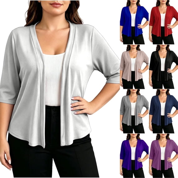 AGWOLF Women's 3/4 Sleeve Cardigan Lightweight Open Front Cardigans Kintted Shrugs Sweater Ruffle Fall Fashion Clothes Brown XL