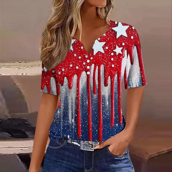 AGWOLF Women's 4th of July Tops Summer American Flag Graphic Patriotic ...