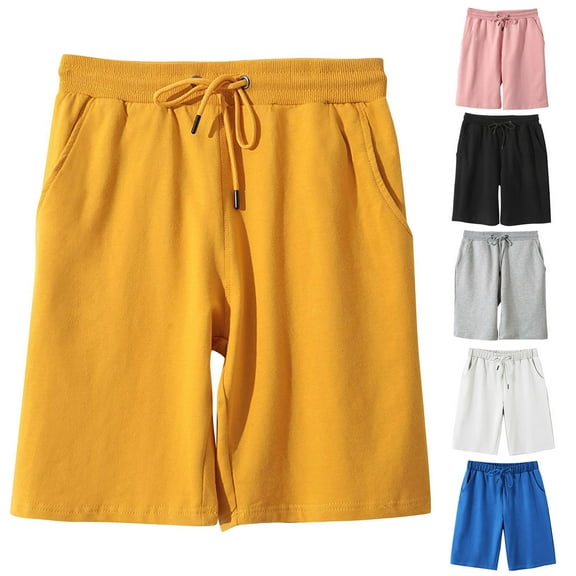 AGWOLF Women's Bermuda Shorts High Waisted Drawstring Sweat Short Summer Casual Loose Fit Knee Length Shorts for Teen Girls