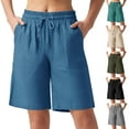 thumbnail image 1 of AGWOLF Women's Bermuda Shorts Lightweight Casual Loose Comfy Knee Length Short High Waisted Drawstring Summer Long Shorts with Pockets, 1 of 5