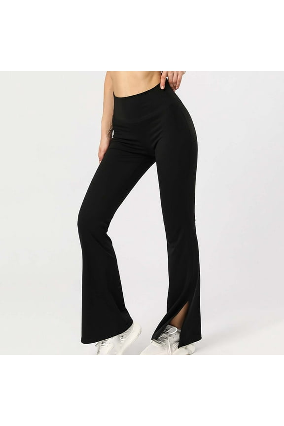 Women's Bootcut Yoga Pants Tummy Control Non See Through Bootleg Gym Workout Pants High Waisted Bell Bottoms with Split Hem