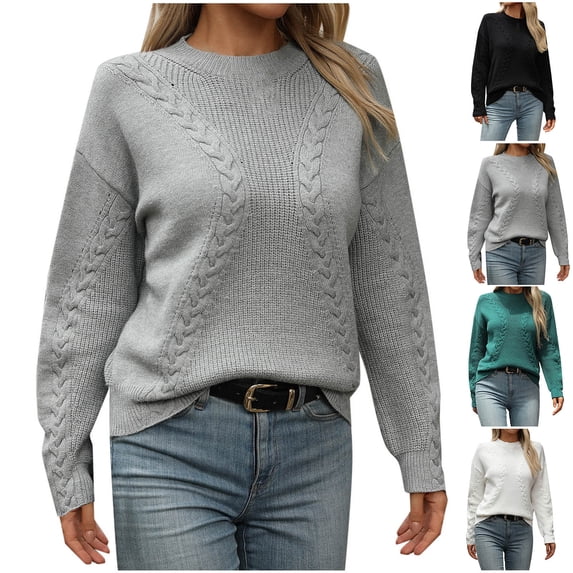 AGWOLF Women's Cable Knit Sweaters Oversized Batwing Long Sleeve Sweater Cozy Mock Neck Fall Pullover Tops Casual Drop Shoulder Shirts Winter Layering White S