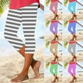 thumbnail image 1 of AGWOLF Women's Capri Leggings High Waisted Yoga Pants Summer Stripes Dressy Cropped Trousers Tummy Control Workout Athletic Leggings Green S, 1 of 7
