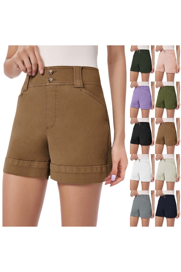 Women's Casual Shorts 2025 Summer Slim Fit Going Out Button Shorts Teen Girls High Waisted Office Work Shorts with Pockets