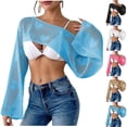 thumbnail image 1 of AGWOLF Women's Crochet Knit Cover Ups Beach Hollow Out Crop Swimsuit Cover Up Top Vacation Bathing Suits Swimwear Blue Free Size, 1 of 6