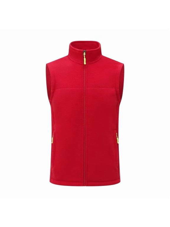 Women's Fleece Vest Zip Up Lightweight Vests Outerwear Winter Warm Sleeveless Jacket for Hiking Golf Red XXL