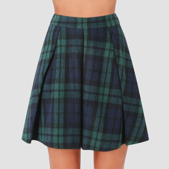 AGWOLF Women's Flowy Skirt High Waisted Flared Plaid Mini Skirts Trendy Preppy Casual Skirt A-Line Cute Skirts for Women Green XXL