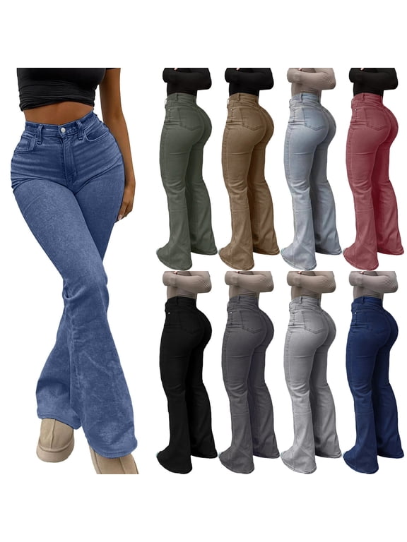 Women's High Waisted Jeans Trendy Skinny Bootcut Jean Stretchy Washed Pull On Denim Pamts Fashion Y2K Trousers with Pockets Dark Gray L