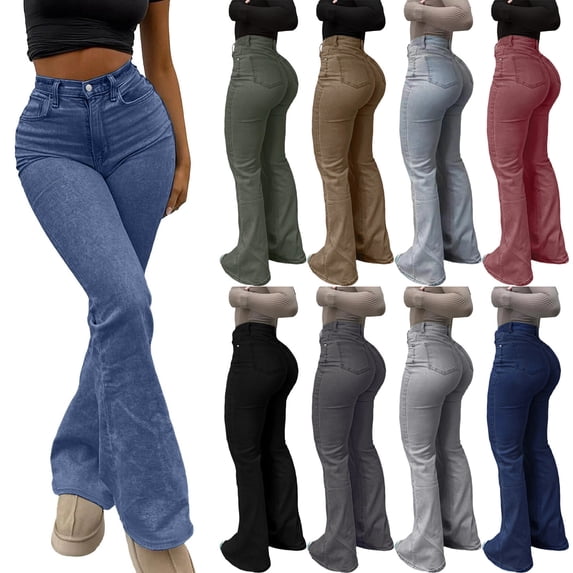 AGWOLF Women's High Waisted Jeans Trendy Skinny Bootcut Jean Stretchy Washed Pull On Denim Pamts Fashion Y2K Trousers with Pockets Dark Blue L