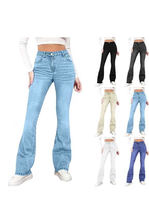 Women's High Waisted Jeans Trendy Skinny Bootcut Jean Stretchy Washed Pull On Denim Pamts Fashion Y2K Trousers with Pockets White S