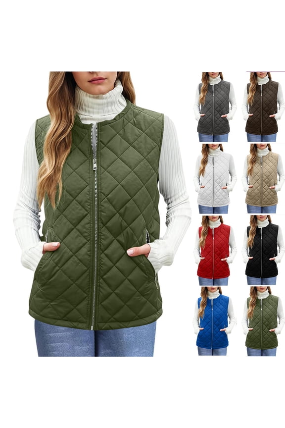 Women's Lightweight Quilted Vest Lightweight Puffer Zip Up Gilet Sleeveless Fall Winter Outerwear Red XL