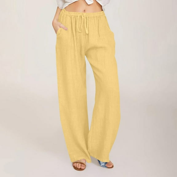 AGWOLF Women's Linen Capri Pants Basics Wide Leg Casual Loose Drawstring Elasticated Beach Capris Pants with Pockets