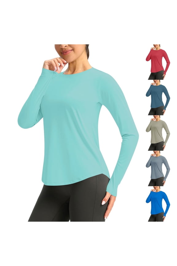 Women's Long Sleeve Rash Guard Sun Protection Swim Shirt Quick Dry Workout Shirt for Hiking Fishing Navy M