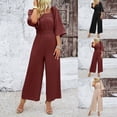 thumbnail image 1 of AGWOLF Women's One Piece Jumpsuits Dressy 3/4 Sleeve Square Neck Overalls Wide Leg Pants Rompers Vacation Romper, 1 of 7