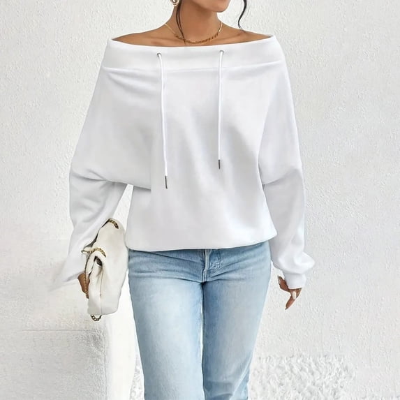 AGWOLF Women's Oversized Sweatshirts Long Sleeve Drawstring Off The Shoulder Pullover Y2k Sweatshirt Fall Travel Tops