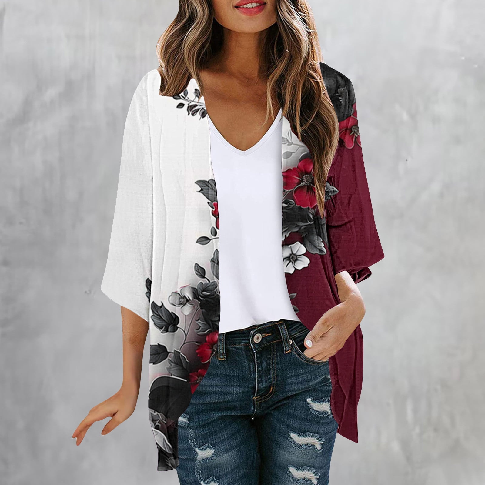Moss Rose Women's Beach Kimono Coverup - Sheer Chiffon Open Front Cardigan, Navy, One Size Fits XS-2X - View #9
