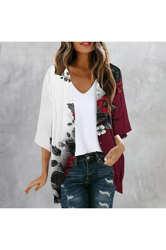 Women's Plus Size Beach Kimono Coverup Sheer Chiffon Cover Ups Summer Lightweight Casual Loose Open Front Cardigan Tops Multicolor,XXXXXL