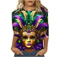 thumbnail image 1 of AGWOLF Women's Plus Size Mardi Gras Shirt 3/4 Sleeve Round Neck T-Shirts Fat Tuesday Party Costume Festival Party Tops, 1 of 5