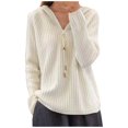 thumbnail image 1 of AGWOLF Women's Ribbed Knit Sweater Cozy Quater Zip Up Hooded Pullover Loose Solid Color Long Sleeve Tops, 1 of 7