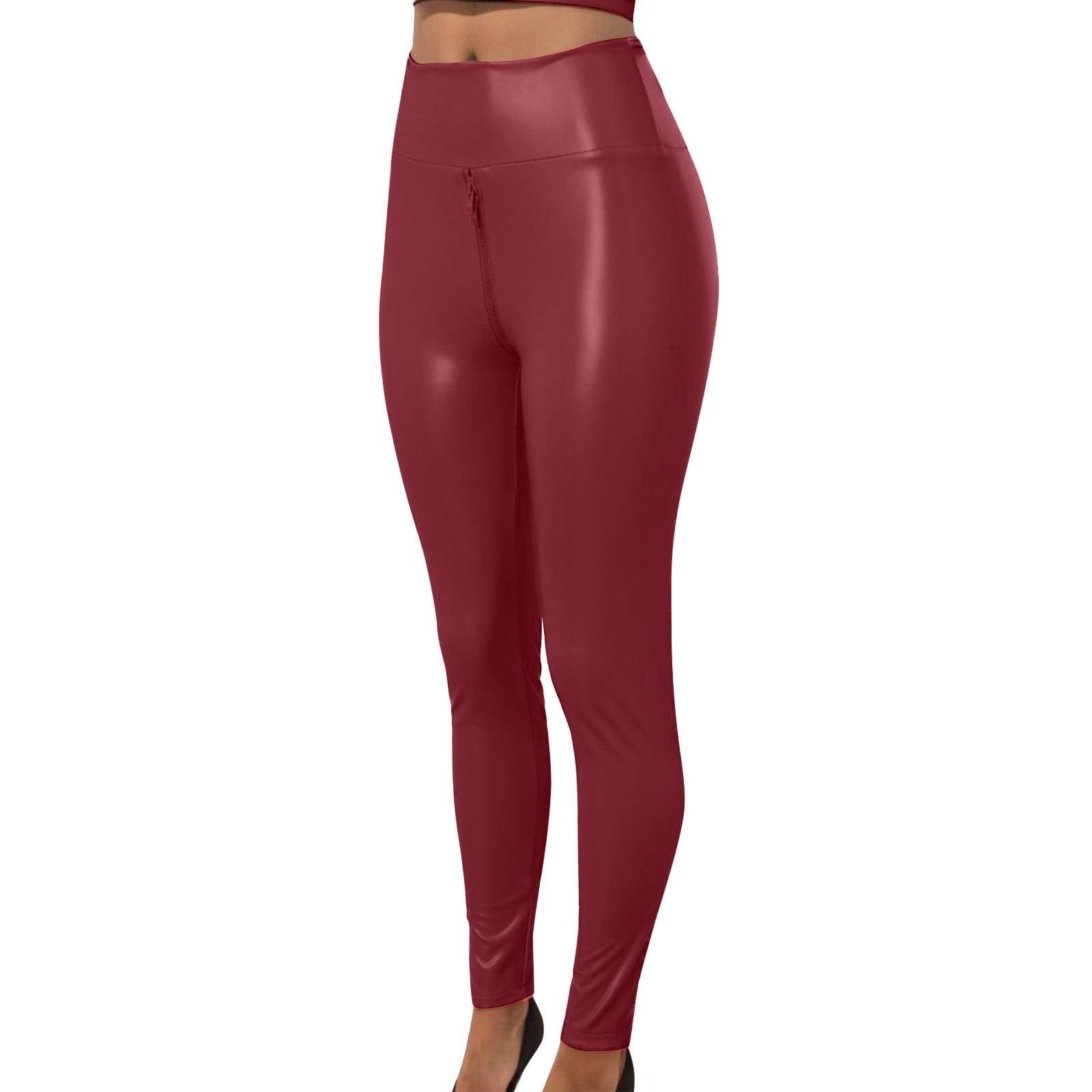AGWOLF Women's Shiny Leggings High Waist Faux Leather Yoga Pants Stretchy Sports Legging Tights