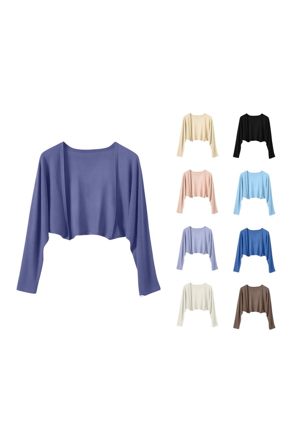 Women's Short Cardigan Bolero Shrug Sheer Tie Front Top Sun Protection Long Sleeve Jacket for Dress Navy Free Size