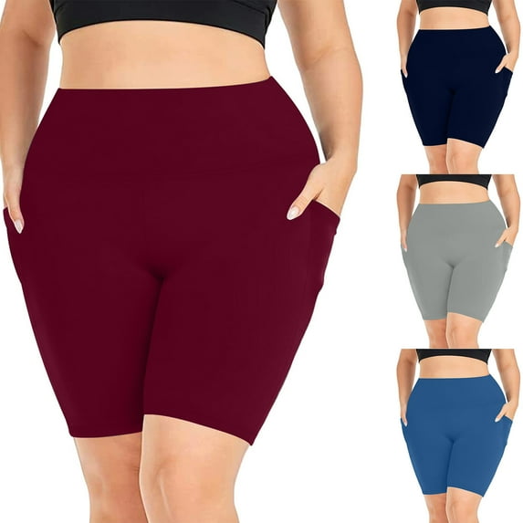 AGWOLF Women's Short Yoga Side Pockets High Waist Workout Running Shorts Plus Size Quick Dry Athletic Biker Shorts Navy 5XL