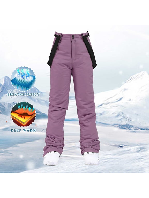 Women's Snow Ski Pants Insulated Thicken Windproof Bib Pant Warm Waterproof Snowboard Trousers with Detachable Suspenders