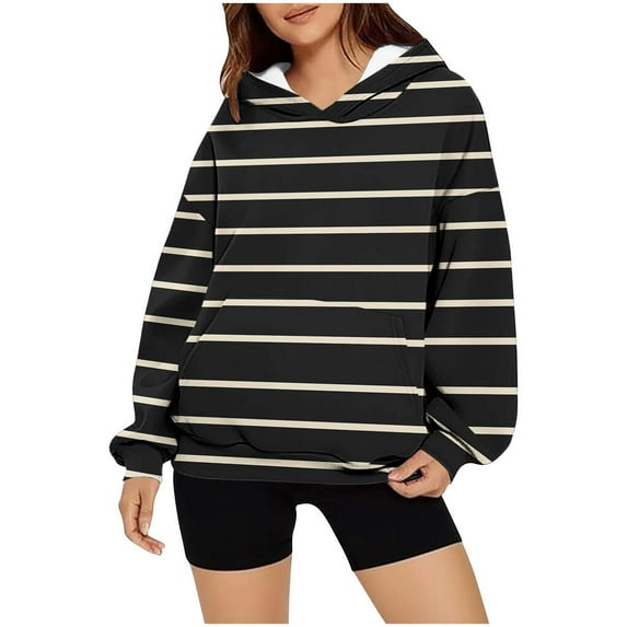AGWOLF Women's Striped Sweatshirts Oversized Colorblock Hoodie Casual Long Sleeve Hooded Tops with Pocket