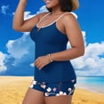 thumbnail image 1 of AGWOLF Women's Tankini Bathing Suits Plus Size Tropical Print Swimsuits High Waist Two Piece Swimwear Spaghetti Strap Build in Bra Tops with Matching Shorts Summer Beach Swimming Suit Blue XXL, 1 of 6