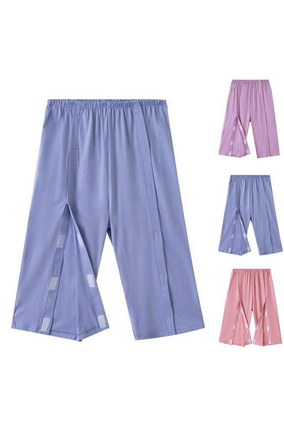 Women's Tear Away Pants Easy Access Adaptive Pant Post Hip Knee Leg Surgery Breakaway Bedridden Patient Trousers Blue M