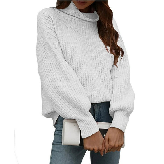 AGWOLF Women's Turtleneck Sweaters Comfy Solid Knitted Sweater Loose Long Sleeve Tops Fall Winter Trendy Clothes