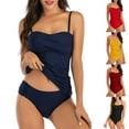 thumbnail image 1 of AGWOLF Women's Twist Front Tankini Set Two Pieces Ruched Tummy Control Suimsuit with Mid Waist Bottom Summer Beach Bathing Suit, 1 of 5