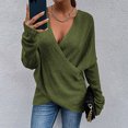thumbnail image 1 of AGWOLF Women's V Neck Sweater Trendy Crisscross Wrap Ruched Pullover Loose Fit Ribbed Knit Tops, 1 of 9
